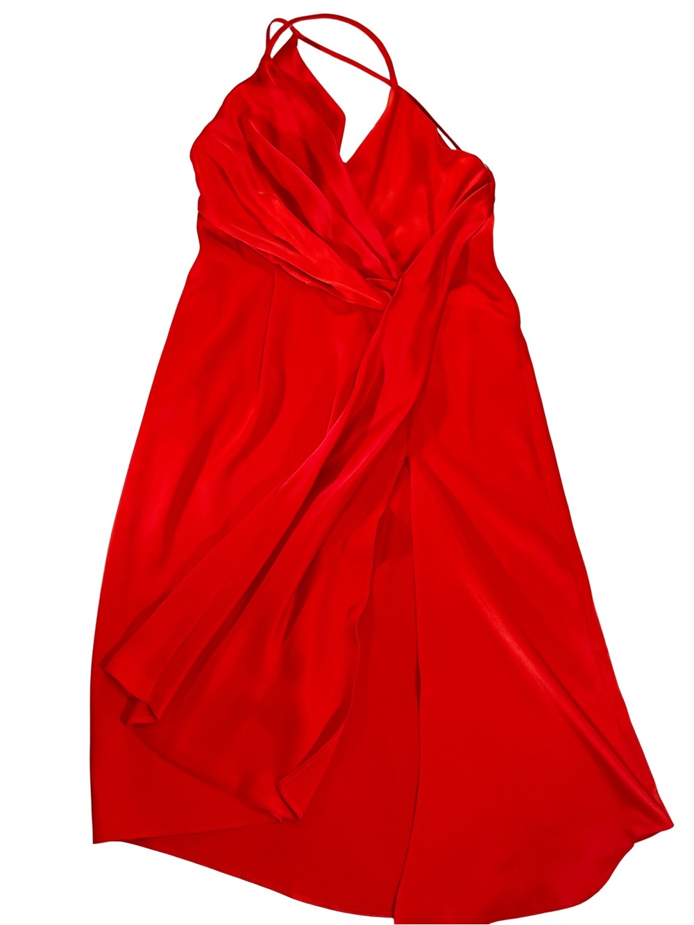 ASOS Red Satin Asymmetrical Midi Dress with Draped Front - Picture 7 of 10